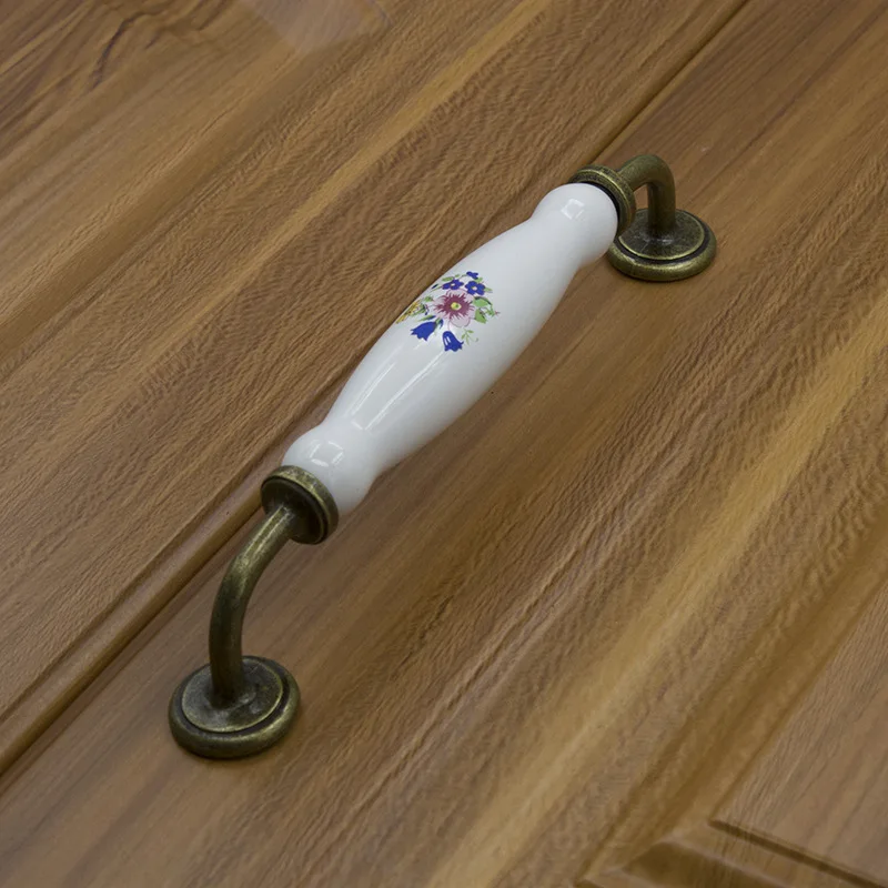 Синий цветок керамическая ручка двери и Европейский минималистичный шкаф ящик