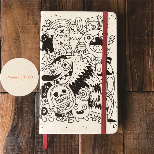Cartoon-Dotted Размер А5 Bullet Journal и блокнот в сетку из искусственной кожи 5*5 мм - Color: Cartoon-Dotted