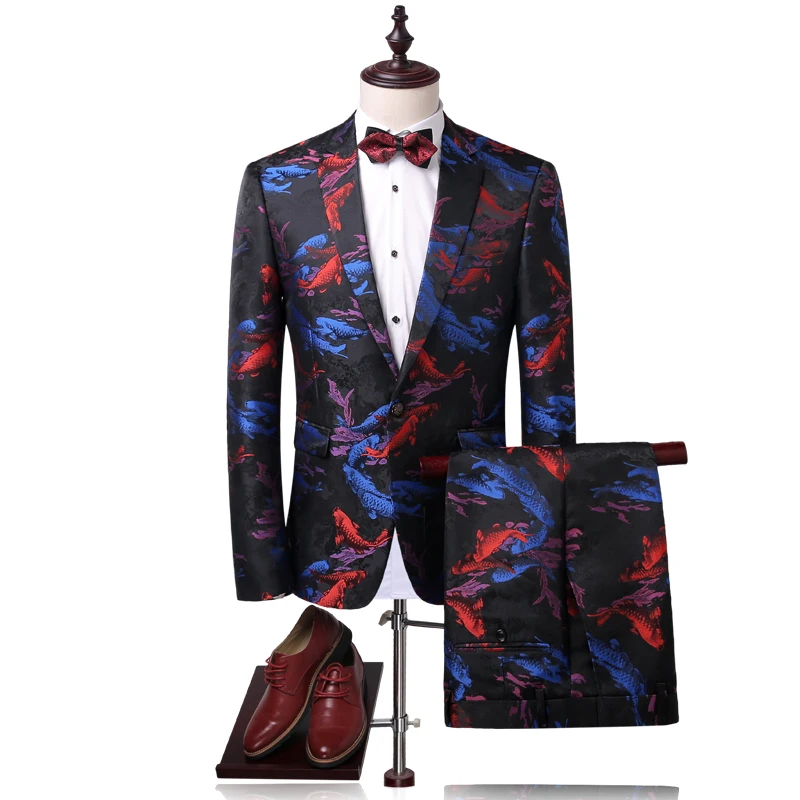 

Jacket+pants 2017 New style goldfish pattern single button wedding suits men,casual men's Dress suits,Business Suits blazers