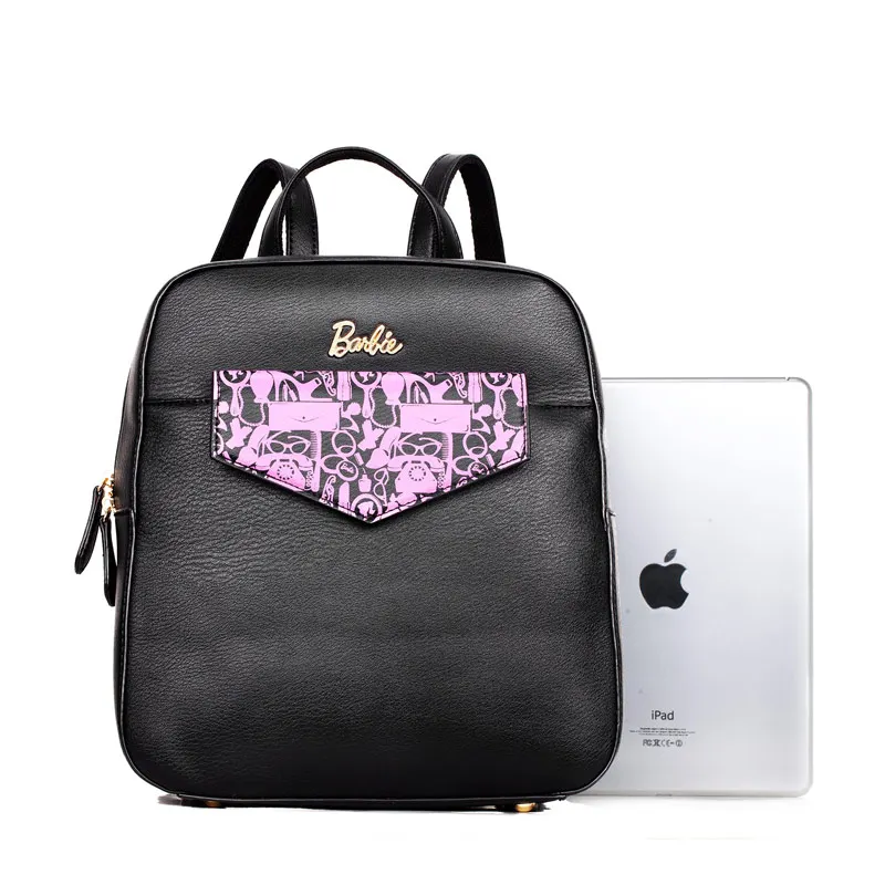 Barbie Популярные женские рюкзаки для девочек рюкзак черный Искусственная кожа