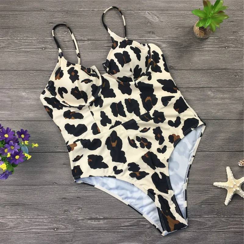 Женский купальный костюм, сдельный купальник, maillot de bain femme,, с подкладкой, на косточках, v-образный вырез, с высокой талией, цельный леопардовый купальник