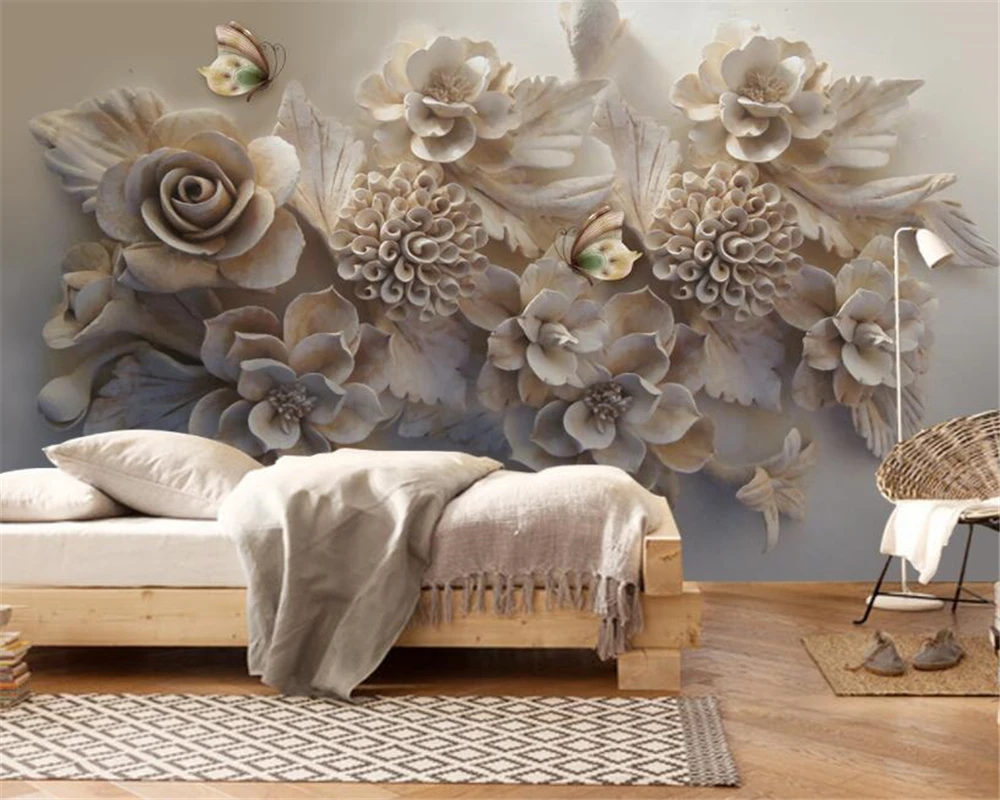 

Beibehang Customize any size wallpaper embossed 3d flower butterfly TV background wall wallpaper for walls 3 d papier peint