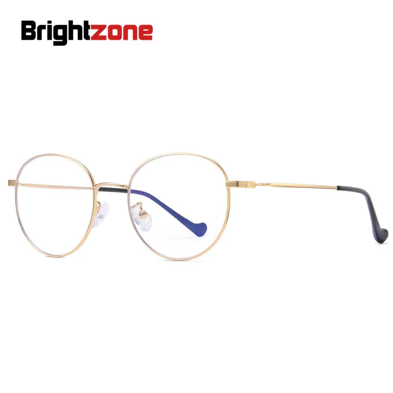 Gold Brightzone Модные металлические анти-синие светильник оптические очки прозрачные Для мужчин Для женщин круглый брендовая оправа для очков, при близорукости, очки, аксессуары - Цвет оправы: Gold