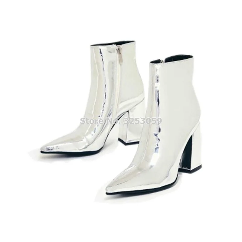 Шикарные женские цвета: золотистый серебристый Лакированная кожа ботильоны на