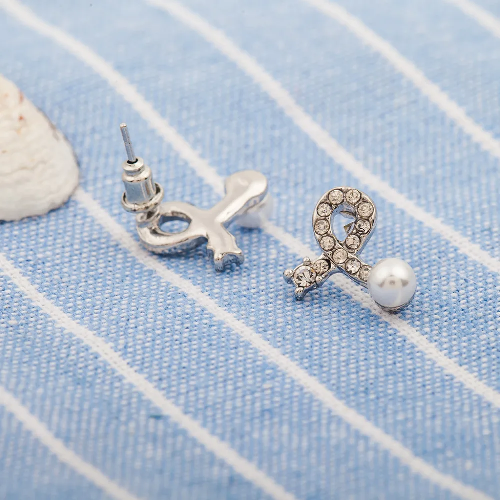 Серьга с искусственным жемчугом женские серебряные стразы Кристальные