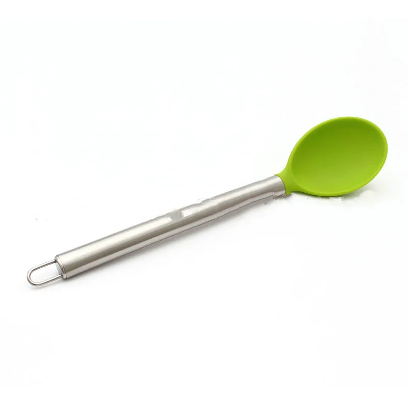 1PCS Wholesale Silicone Spoon Stainless Steel Cookware Cooking Anti-Hot Spatula | Дом и сад
