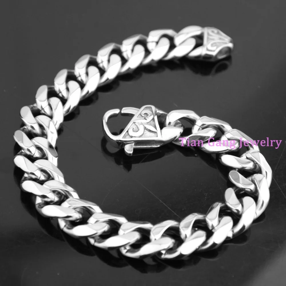 

7"-11" 13/15mm Fashion Men Boys Curb Cuban Chain Bracelet 316L Stainless Steel Bangle Jewelry Xmas Gift