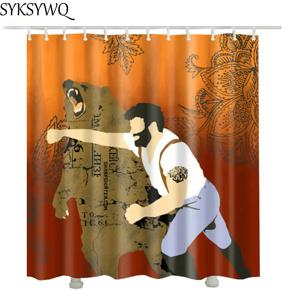 

Forest Black Bear bathroom shower curtain fabric waterproof drop shipping animal printed hot sale bath curtain