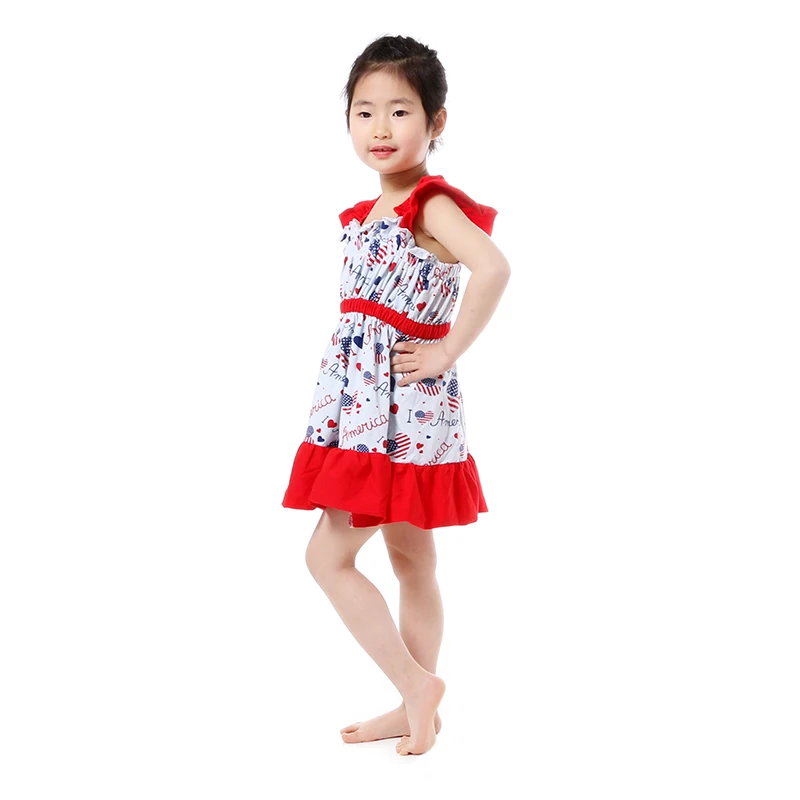 Kaiya Angel Girls Dress Patriotic Toddler 4th Of July Dresses Royal Blue Heart Ruffles Kids Children Clothes | Детская одежда и
