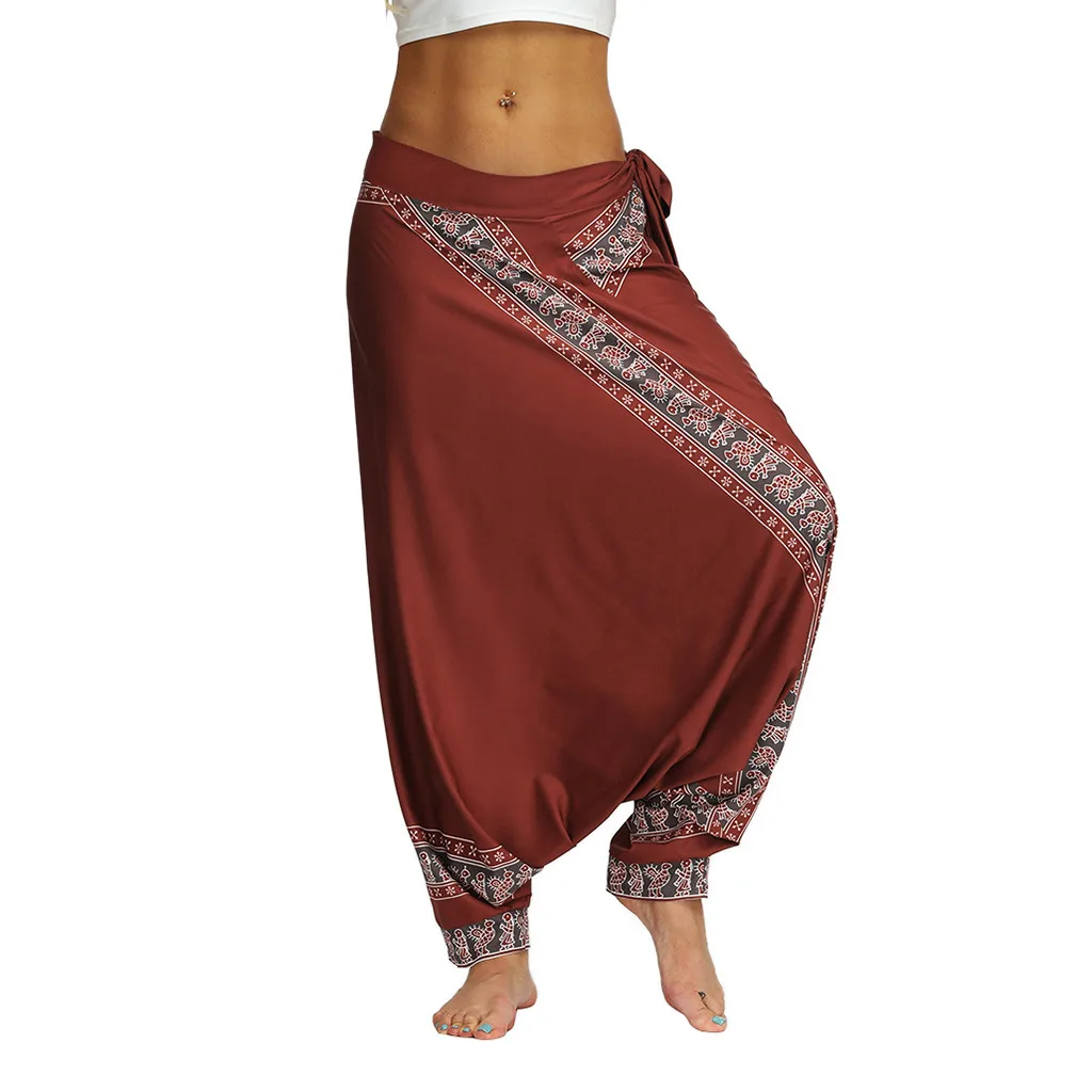 Женские повседневные свободные штаны для йоги, мешковатые Boho Aladdin, комбинезон, штаны, повседневные штаны с принтом Аладдин, шаровары, спортивная одежда для фитнеса