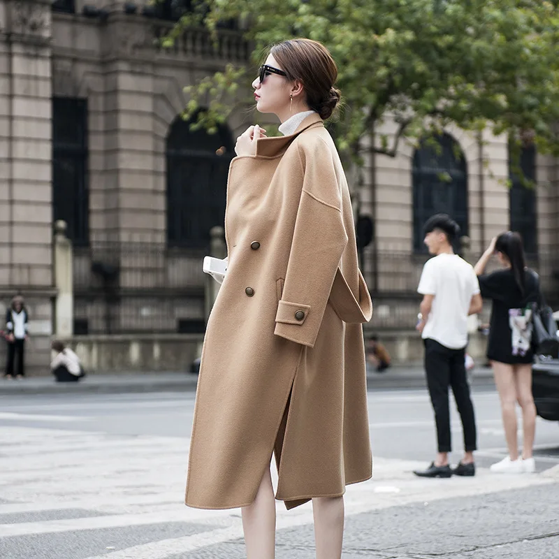 

High Grade Brand 100% Wool Coat Autumn Winter Ladies New 2019 Elegant Femme Long Slim Double Side Wool Overcoat Women's Trench