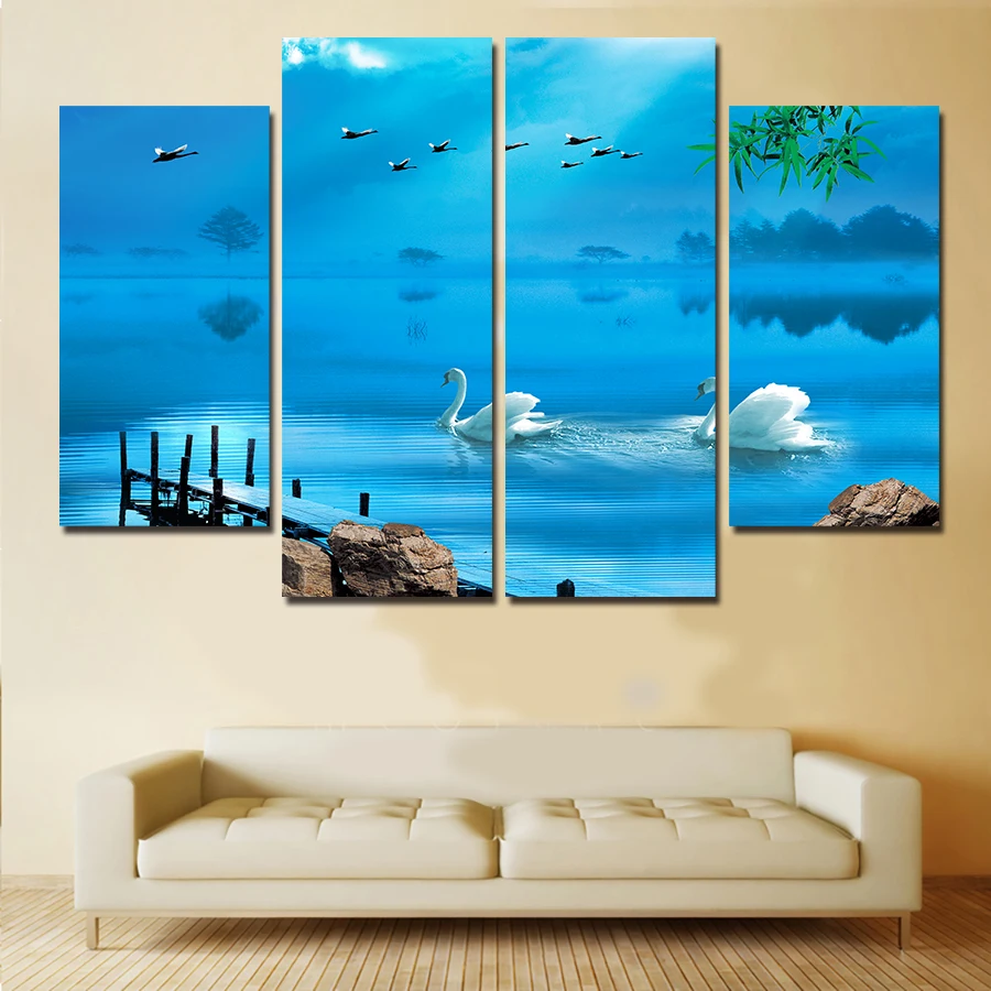 Роскошный элегантный 4 шт. холст современная настенная краска голубое водное
