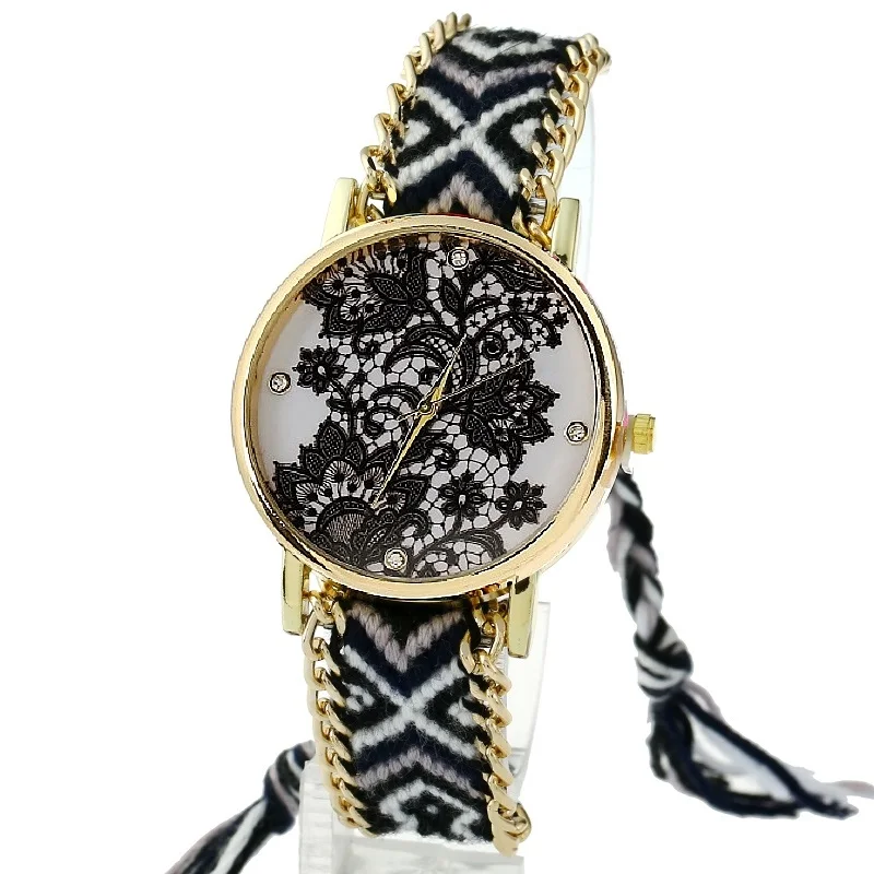 Женские часы Gnova с платиновым циферблатом этнические черные наручные в стиле