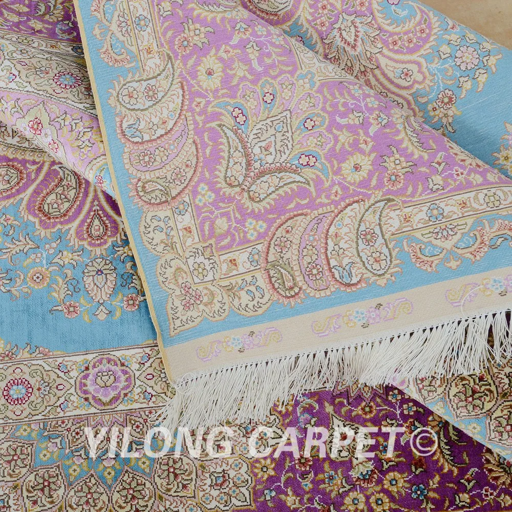 Yilong 5 &quotx 7 5&quot Тебриз ковер из шелка синий медальон ручной работы изысканный