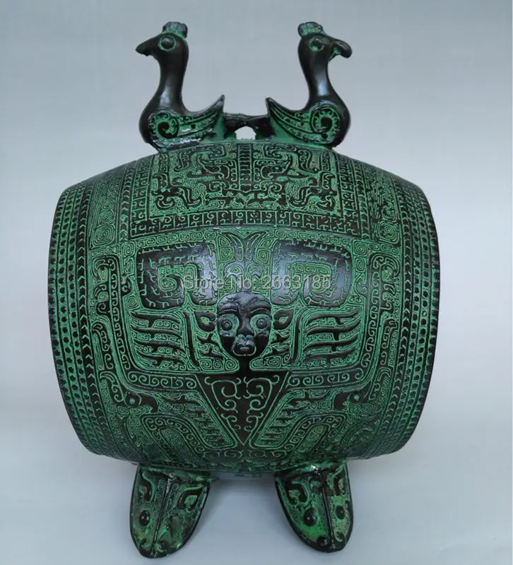 Лидер продаж Новый китайский античная бронза двойной птица Барабаны статуя Carven