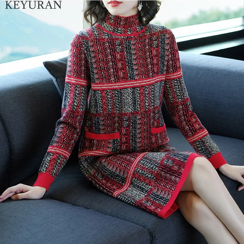 Женское вязаное платье свитер элегантное свободное трикотажное большого