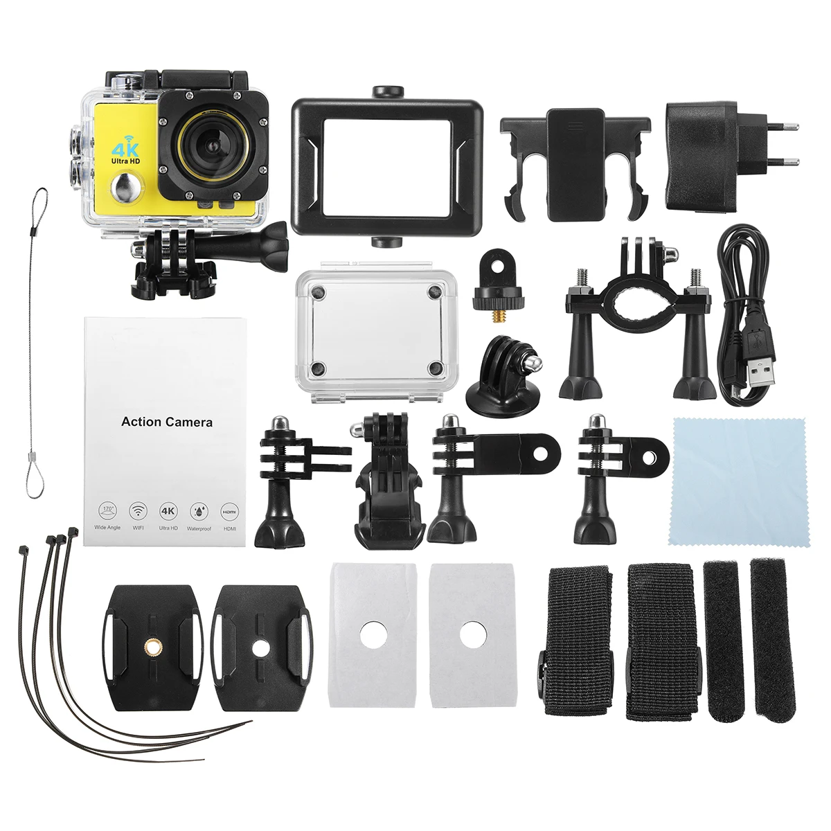 Желтый цвет Ультра HD 4K Экшн-камера 30 м водонепроницаемый 2,0 'экран 1080p Спортивная камера go extreme pro cam - Цвет: Желтый цвет