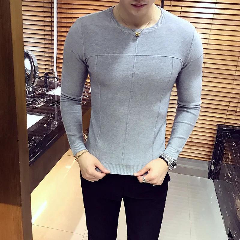 Осень Зима теплые шерстяные свитера мужские черные тонкие модные трендовые