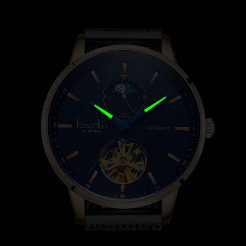 

Bestdon Mechanical Men's Watch Montre Homme Luxury Brand Automatic Watches Waterproof Blu-ray Curved Glass Clocks Holiday gifts