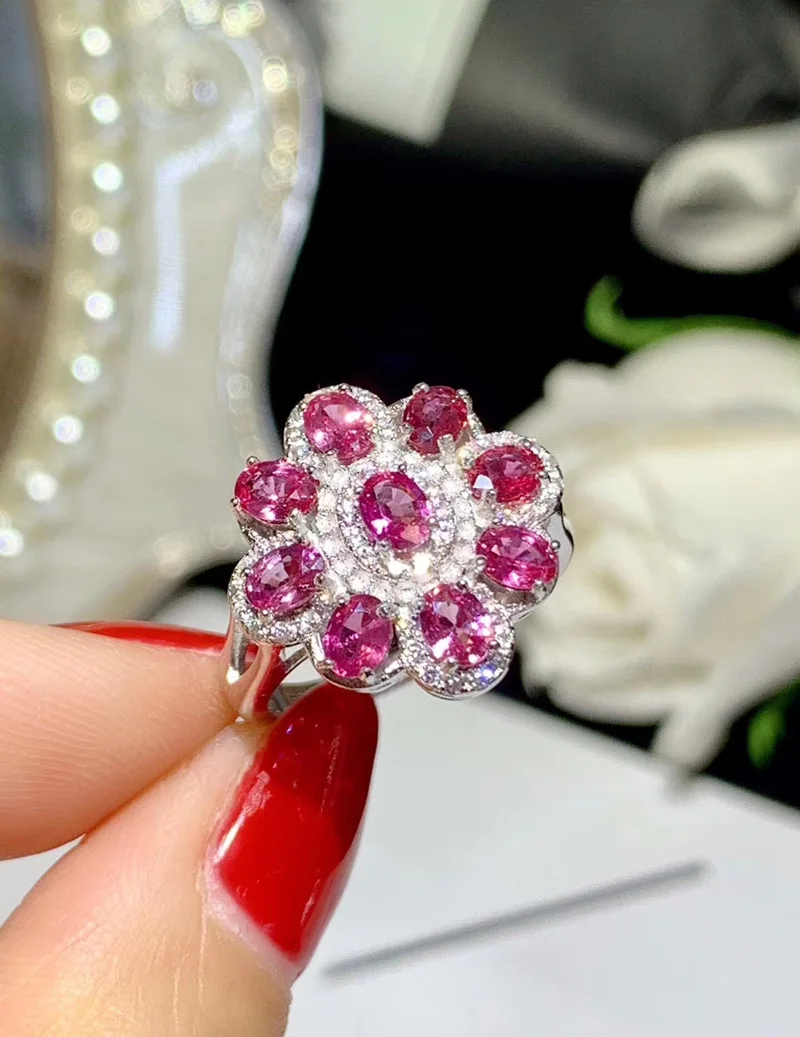 Romantic Fancy Natural Sapphire Rings for Women Wedding 3x4mm Genuine gemstones White Gold color Fine jewelry S925 Silver #442 | Украшения
