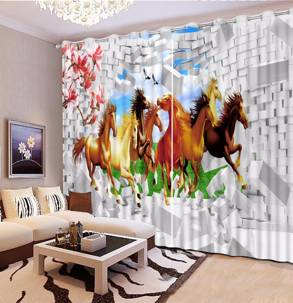 Китайское украшение 3d занавески cortina horse для гостиной спальни товары дома оконные