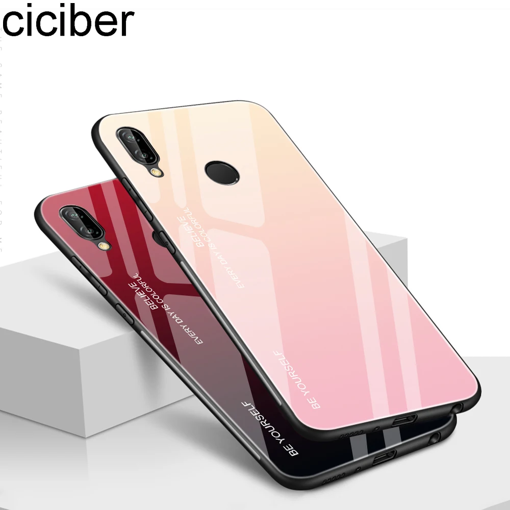 ciciber Gradient Tempered Glass Cover for Huawei P20 Pro Hard Back Colored Phone case huawei Lite Coque Funda Capa |