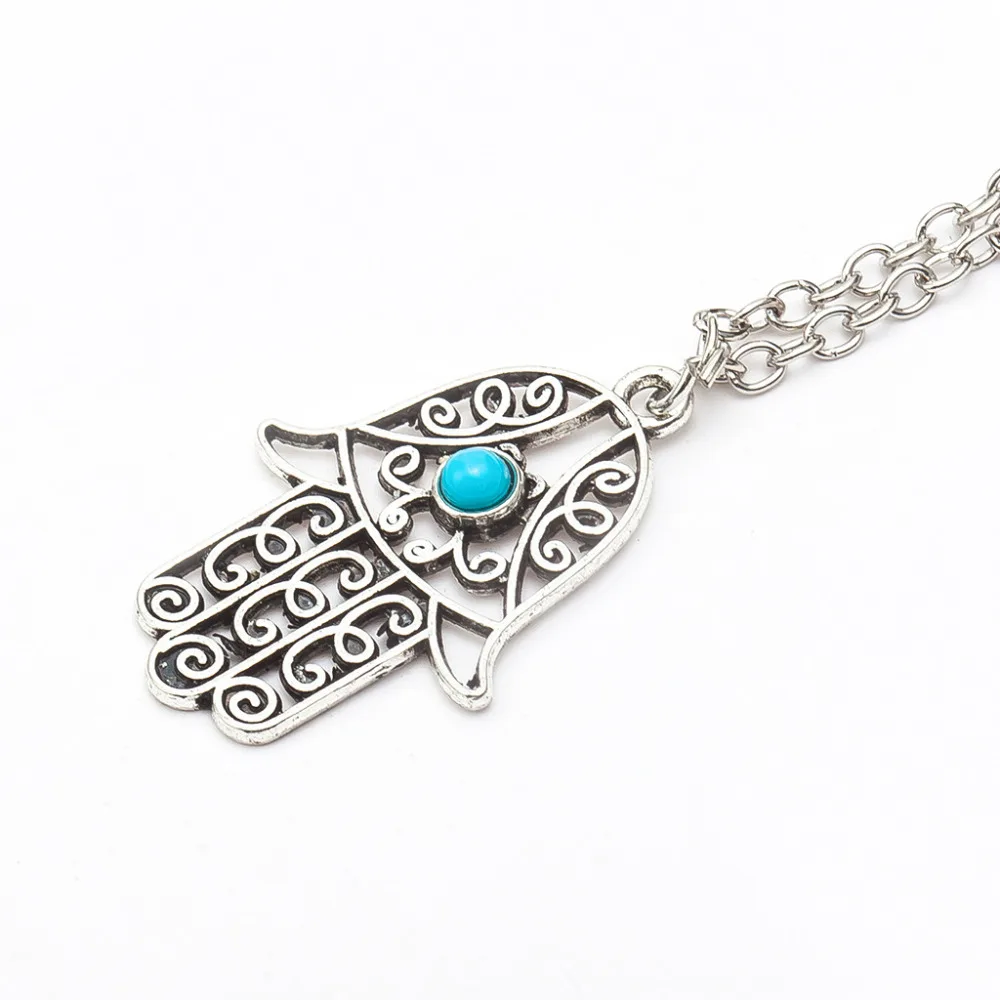 Ожерелье с дизайном рука Fatima полая подвеска золотистого цвета серебряная