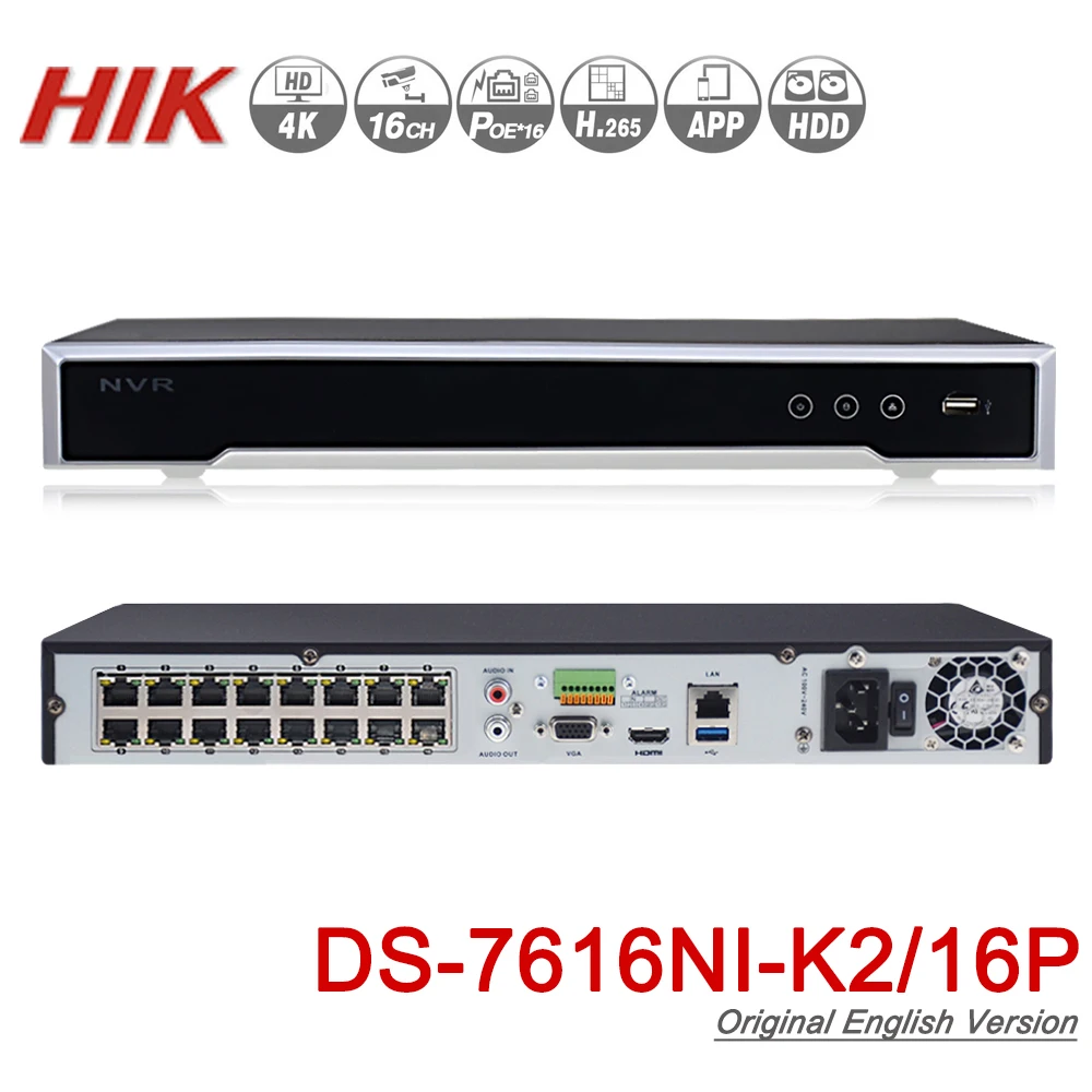 Hikvision оригинальный NVR DS 7616NI K2/16 P 16CH видео рекордер 4 K POE встроенный Plug & Play сети 16ch