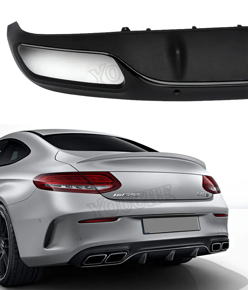 W205 AMG стиль заднего бампера Диффузор для Mercedes A205 C205 с AMG посылка+ Coupe Cabriolet C180 C250