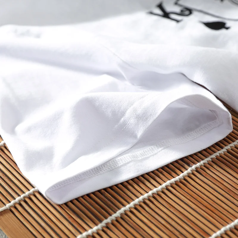 Мужская льняная футболка с коротким рукавом белая Повседневная круглым вырезом