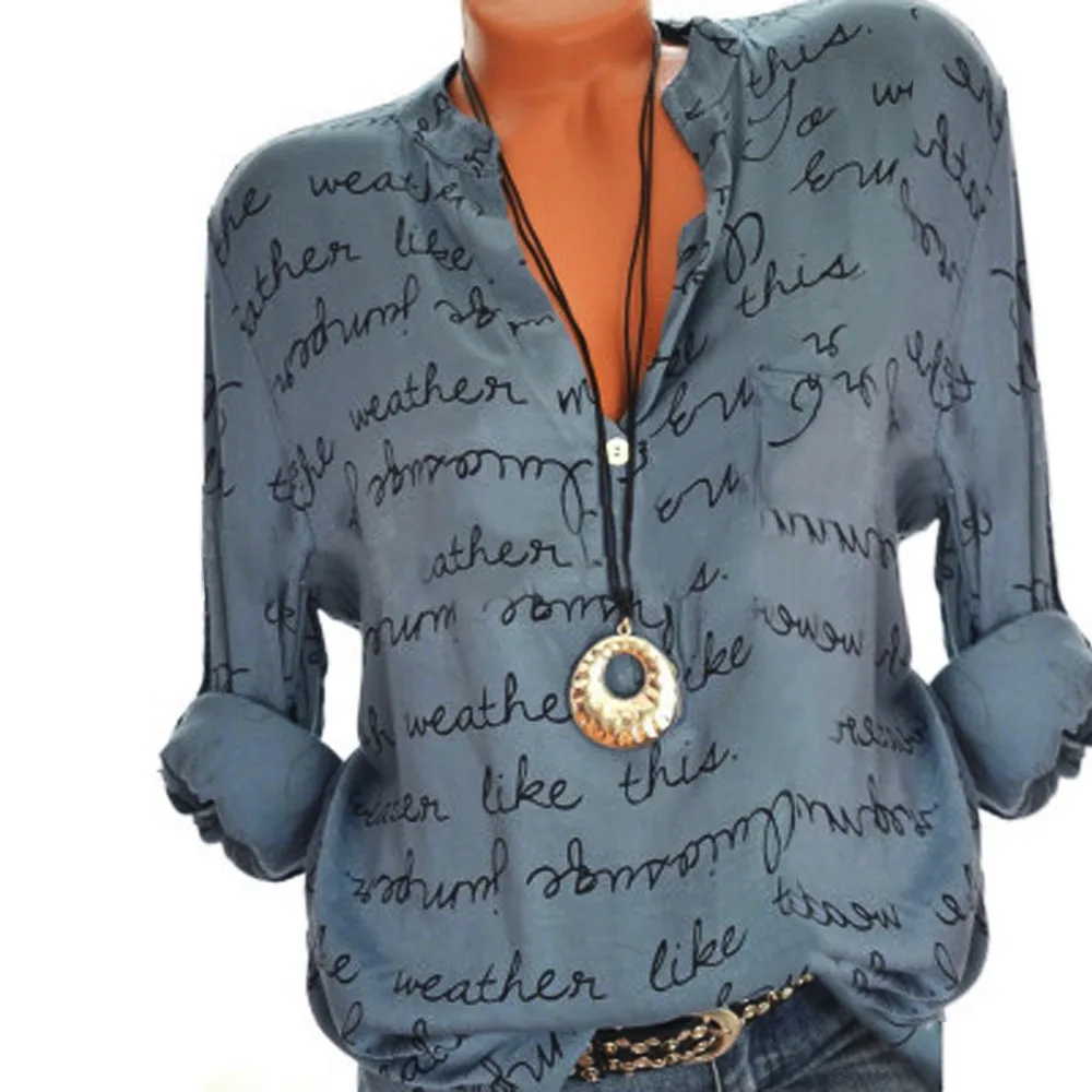 

Womens Tops Autumn Spring Long Sleeve Blouse Loose V-Neck Button Letter Tunic Tops Plus Size Casual Blouse Shirt blusa feminina