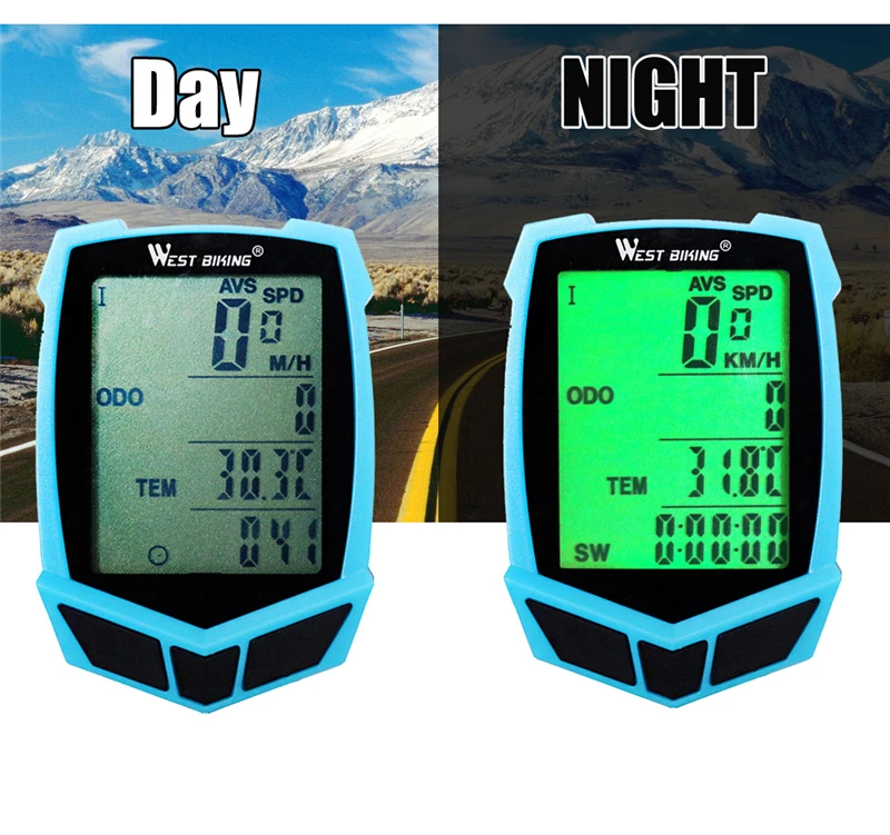 WEST BIKING Cycling Bike Backlight Computer 20 Functions MTB Speedometer Odometer Wired Wireless Bicycle Stopwatch | Спорт и