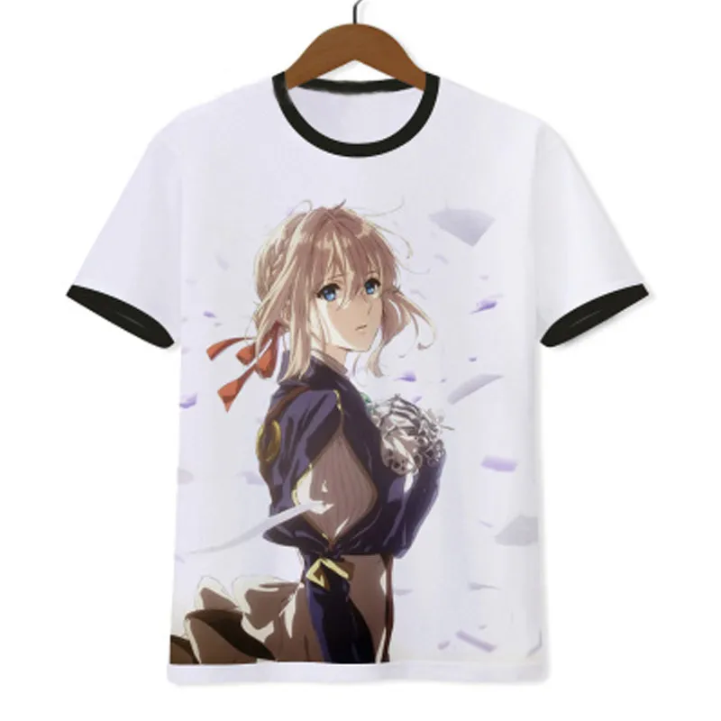 

New Violet Evergarden T-shirt Cosplay Anime T-shirt Summer Cosplay Cotton Short Sleeve Tees