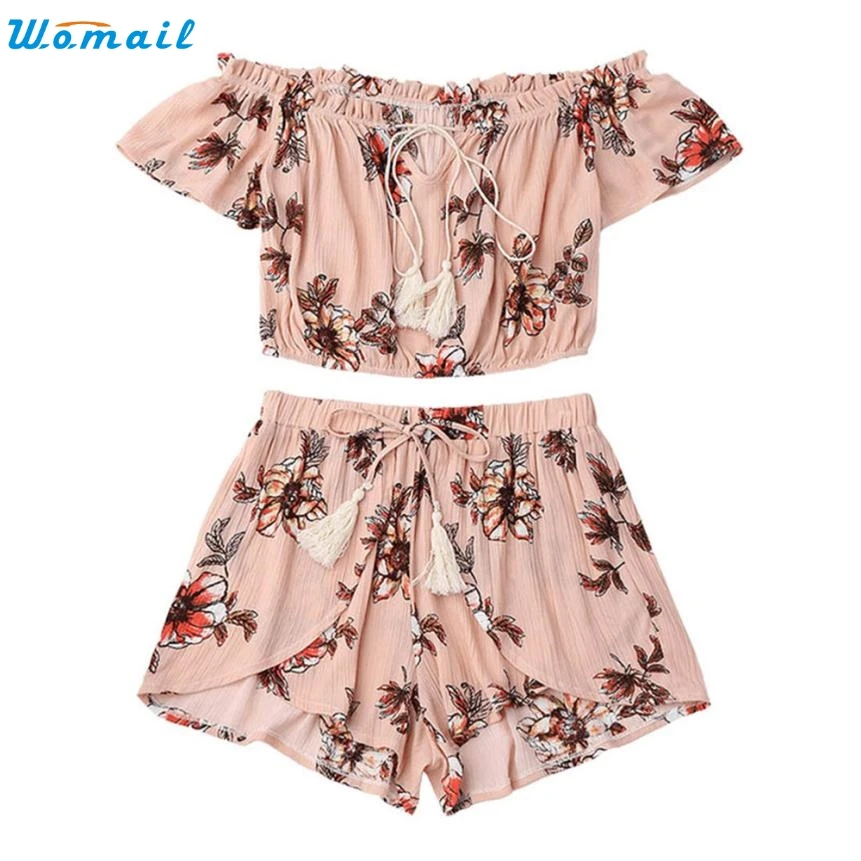 Комплект из двух предметов женская пляжная одежда с открытыми плечами и принтом