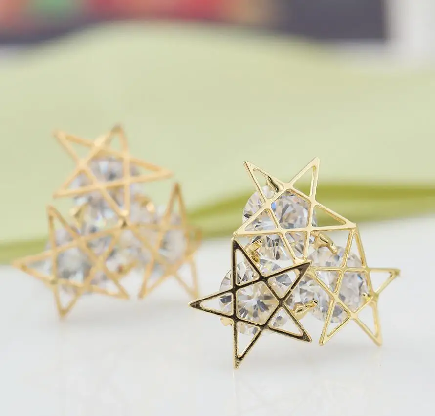 Горяч-продавать мода популярных кристалл Циркон звезда полые Серьги Стержня