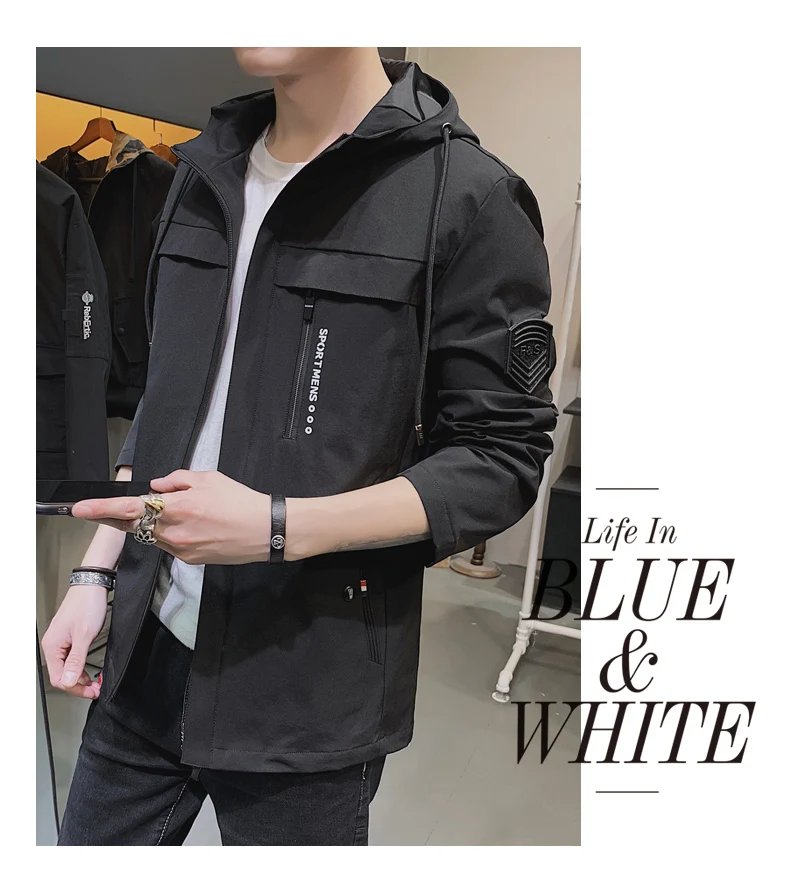 Casaco Masculino standard Militar, новинка, весенне-осенние мужские куртки, однотонное пальто, мужская куртка, брендовая мужская куртка-бомбер размера плюс, приталенная