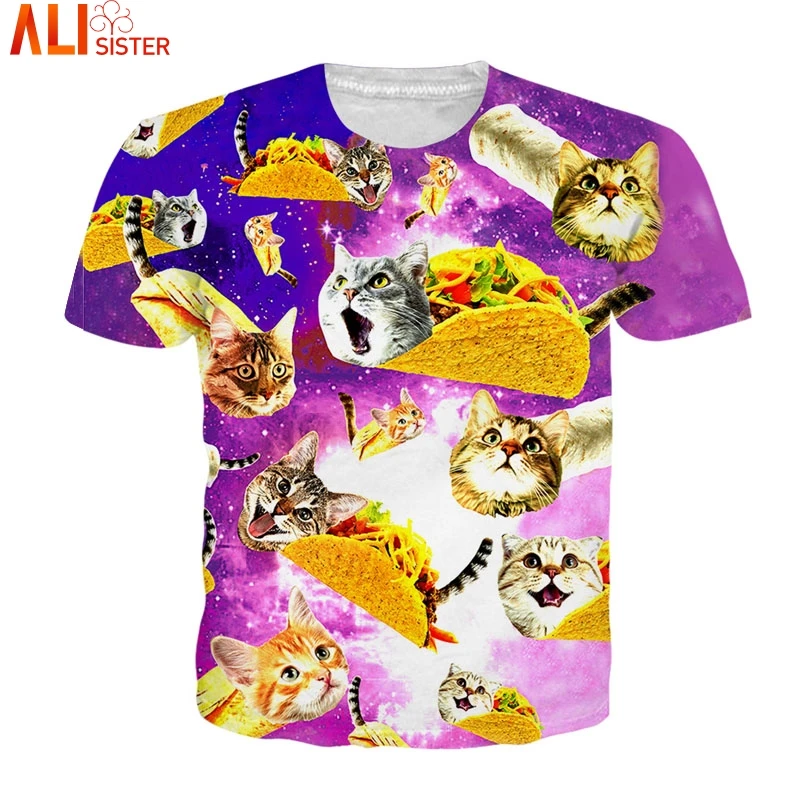 Alisister Пицца Кошка 3D Футболка Евро размер Забавные футболки Camisa Masculina мужские и женские повседневные топы летние унисекс футболки Прямая поставка