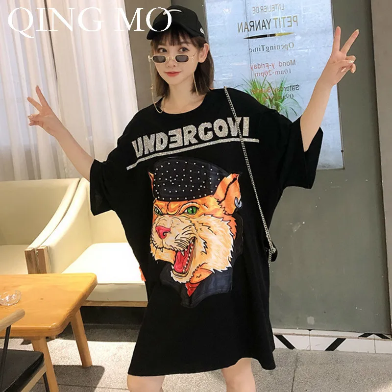 QING MO женское платье-рубашка с животным принтом черное белое летнее платье до