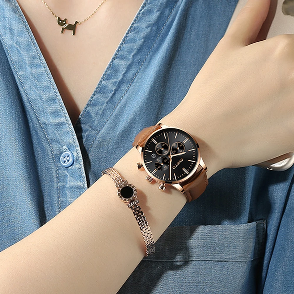 Часы GIMTO женские с золотым браслетом модные водонепроницаемые повседневные