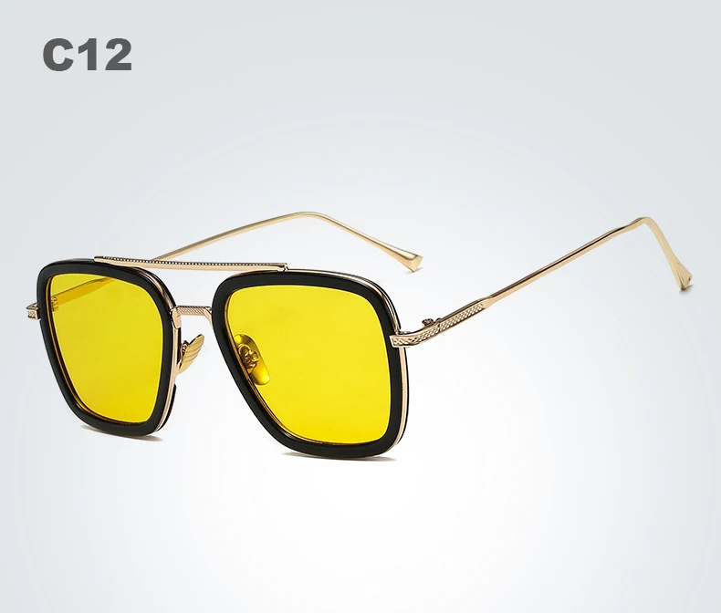 12 yellow gold Крутые Мстители, Тони Старк, солнцезащитные очки для мужчин, полёт, стиль, квадратный, авиационный бренд, дизайн, солнцезащитные очки, Oculos iron man 4, мужские - Цвет линз: 12 yellow gold