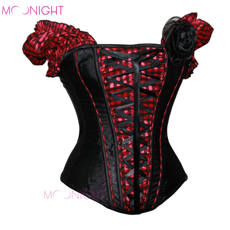 MOONIGHT для женщин черный красный корсаж Короткие манжеты Overbust корсет талии корсеты