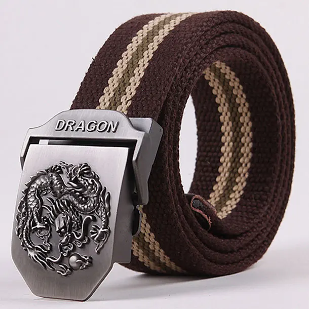 Style1 Coffee stripe Модные брезентовые ремни премиум класса с металлическим драконом, мужской ремень с пряжкой, мужской ремень 110-140 см, MB009 - Цвет: Style1 Coffee stripe