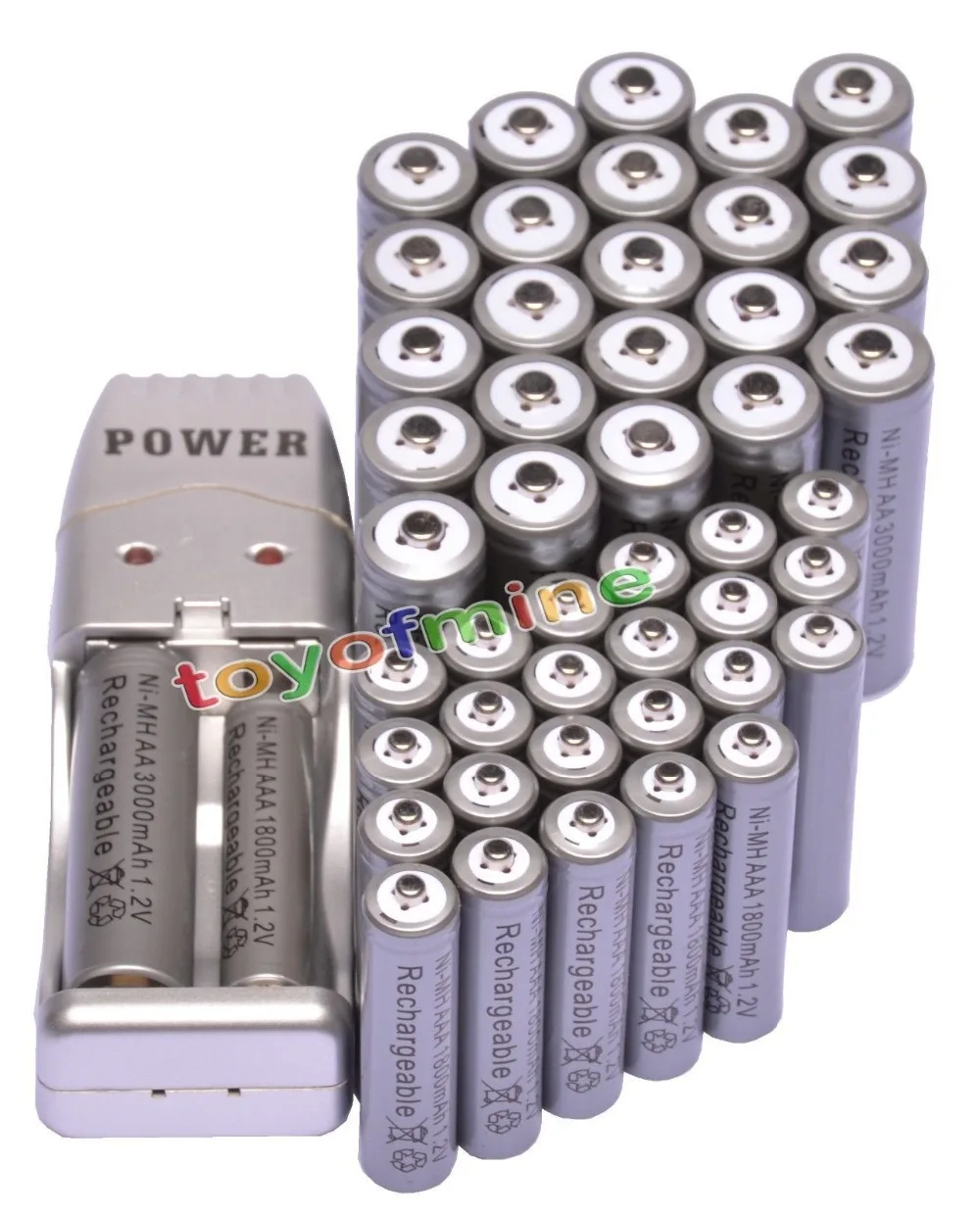 Фото 24 + 24x AA AAA 1800 мАч 3000 перезаряжаемая батарея 1 2 в серый USB зарядное - купить