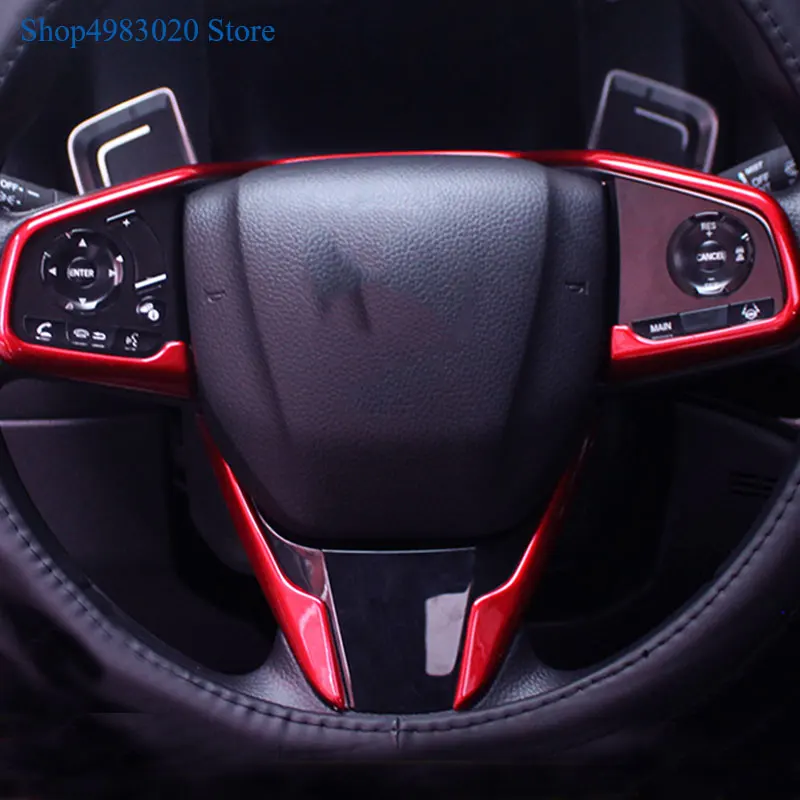 

For Honda ENVIX 2018-2019 Inner Steering Wheel Sequin Strip Cover Trims With ABS Chrome red/carbon fiber Styling Accessories