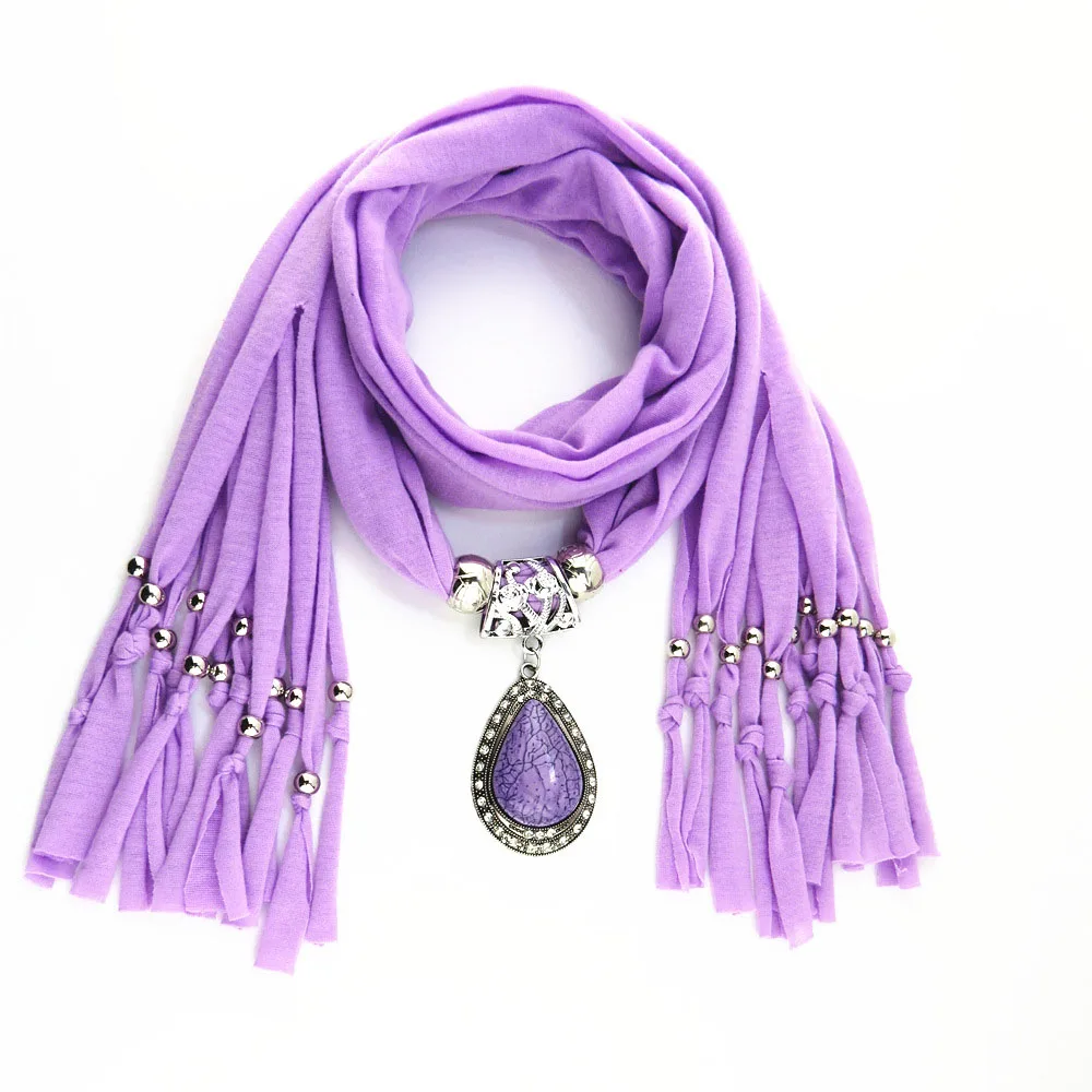 light purple Ожерелье из камня для шарфов, женское ожерелье с кисточками и шалью, очаровательное мягкое богемное ювелирное украшение, подарок для друзей - Окраска металла: light purple