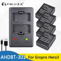 palo battery 4pcs 1600mah ahdbt 301 gopro hero3 rechargeable digital battery led dual charger for gopro hero 3 hero 3 camera