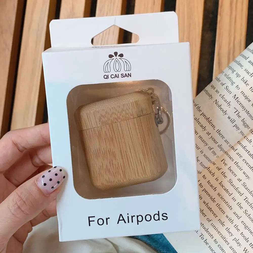KISSCASE Деревянный беспроводной Bluetooth чехол для наушников Apple AirPods 2 деревянные Чехлы