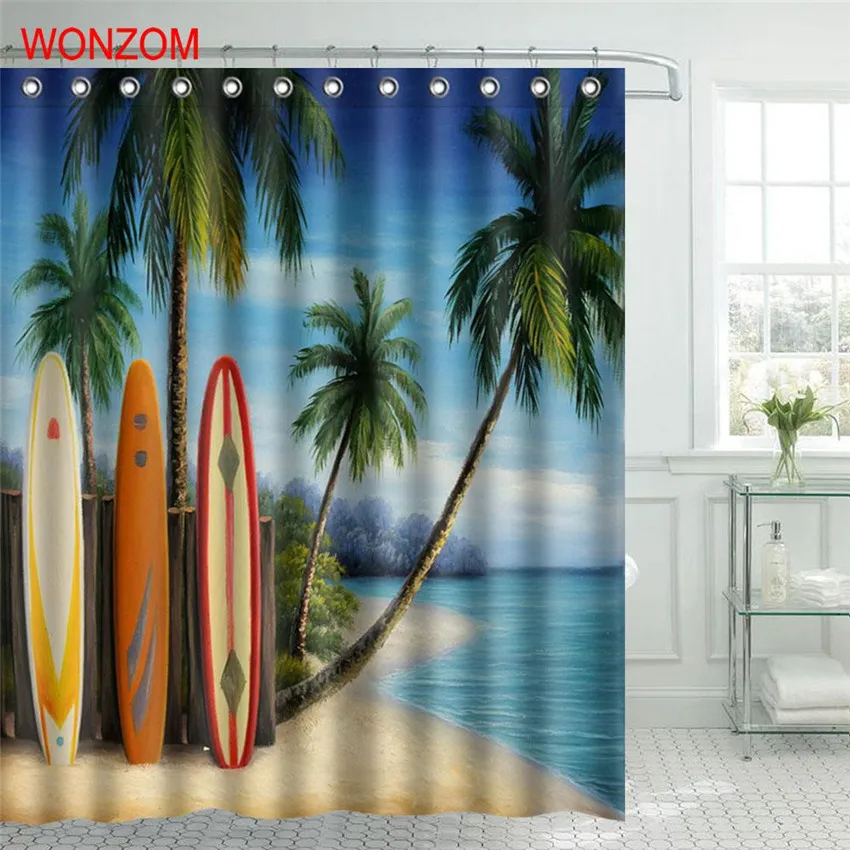 WONZOM Sunrise пляжная Водонепроницаемая занавеска для душа декор для ванной комнаты кокосовое дерево Декорации декорации Cortina De Bano занавеска для ванной