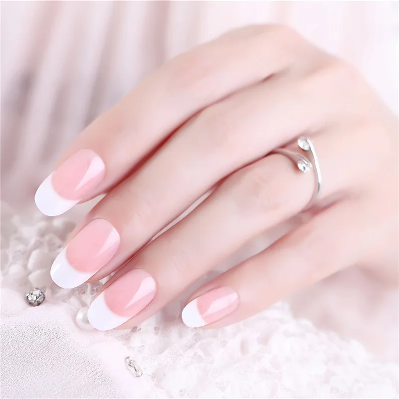 24 шт. розовый телесный белый французский набор поддельных ногтей Круглый