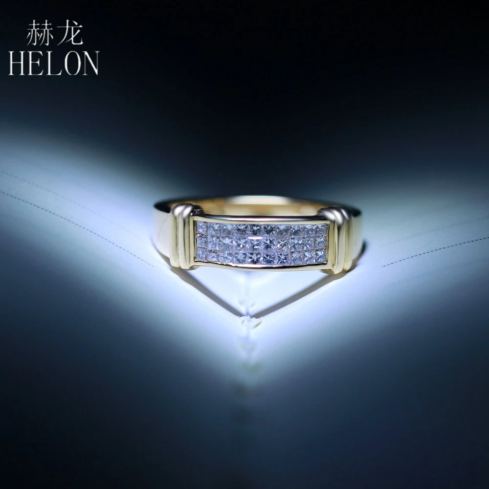 

HELON Men Trendy Fine Jewelry Solid 14K Yellow Gold 0.6CT Genuine Natural SI/H Diamonds Wedding Fine Band Ring Invisible Setting